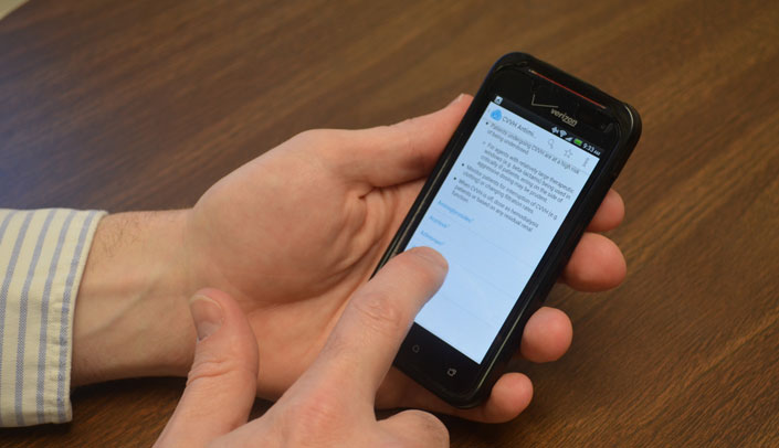 Image with caption: The  mobile app is designed to help clinicians.