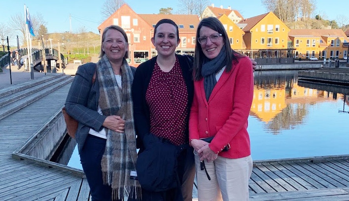 Image with caption: From left to right: Jannicke Rabben, faculty at the University of Agder, UNMC faculty Jessica Semin, DNP, and Kati Bravo, PhD, in Kristiansand, Norway.