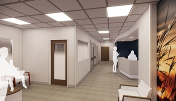 Image with caption: An architect's rendering of the Adult Psychiatric Emergency Service facility opening in Clarkson Tower in September.