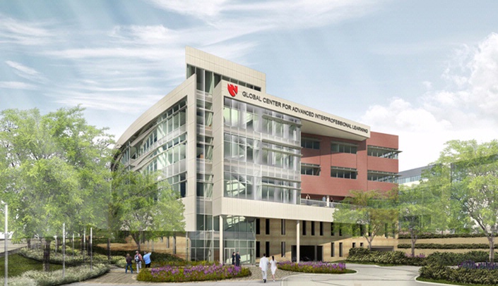Image with caption: Here's a rendering of the iEXCEL facility that will soon be constructed on the UNMC/Nebraska Medicine campus. The new training facility will be located on the first floor of this building.